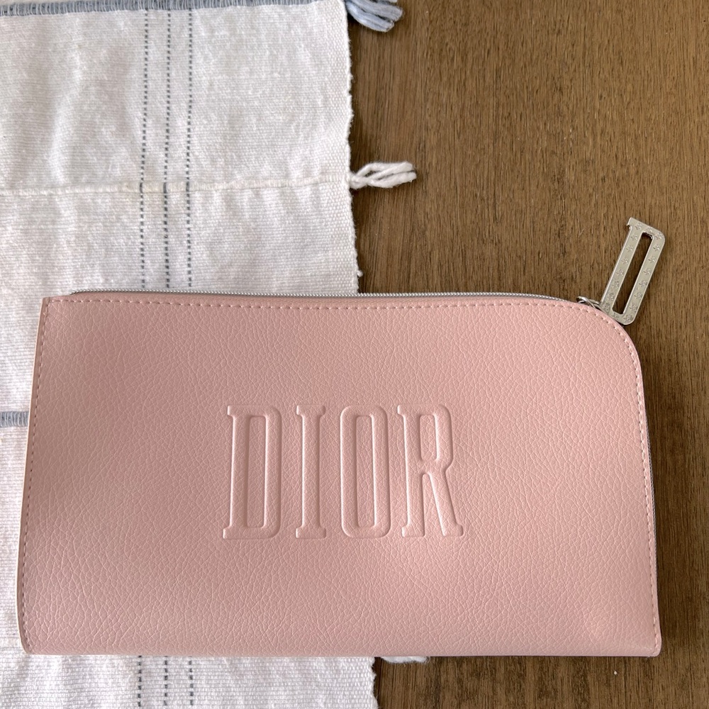 Authentic Christian Dior cosmetics case pink leather clutch purse